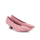 Houndstooth Block Heel Pumps - Pink