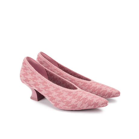 Houndstooth Block Heel Pumps - Pink