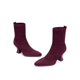 Pointed Toe Knit Sock Boots - Wine