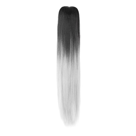 Two Tone Ombre High Grade Silver Gray Straight Clip On Pony Tail 24" Hair Clamp