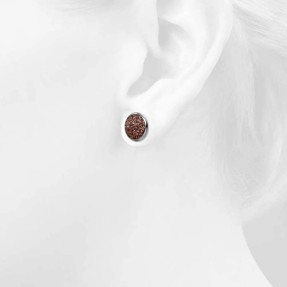 Bullion Gold Amalgam White Gold Layered Pink Stone Stud Earrings 15mm