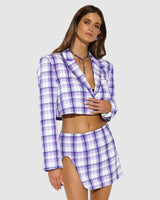 BY.DYLN Wilson Cropped Blazer - Purple Plaid