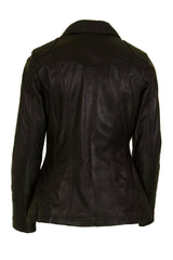 Womens Leather Jacket with Shirt Collar in Black