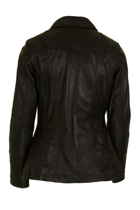 Womens Leather Jacket with Shirt Collar in Black