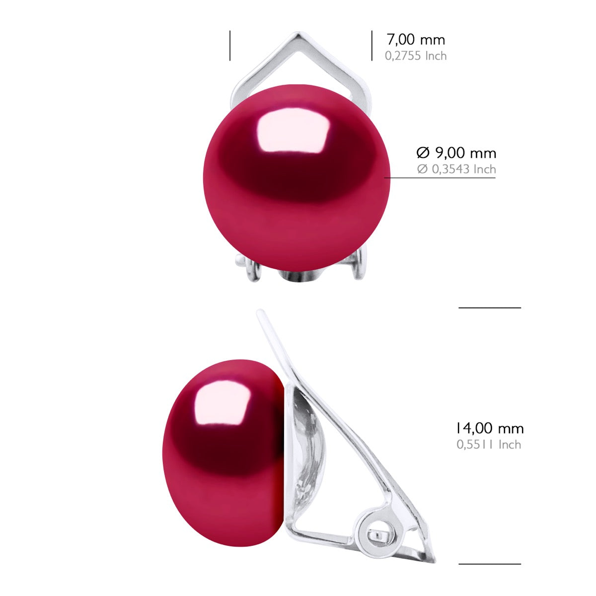 Earrings Real Cultured Freshwater Pearls Button 9-10 mm - Cherry