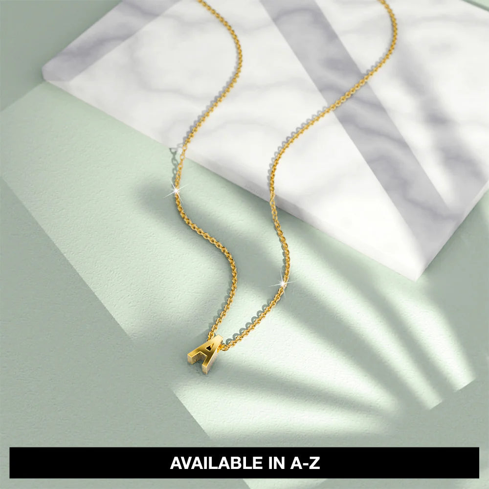 Bullion Gold Initials Brick Alphabet Letter Necklace Gold Layered Steel Jewellery