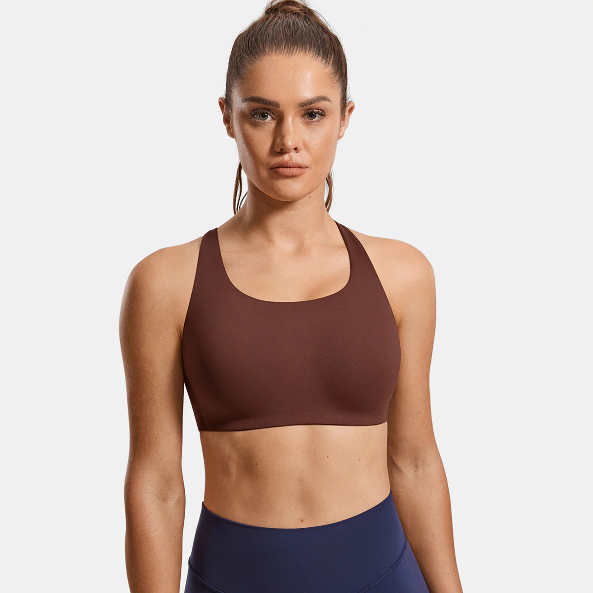 Power On Molded Cup Strappy Racerback Wireless Bra - Brown