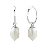 Solid 925 Sterling Silver Raindrop Pearl Hoop Earrings