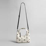 Polka Dot Leather Crescent Hobo Bag - Ivory