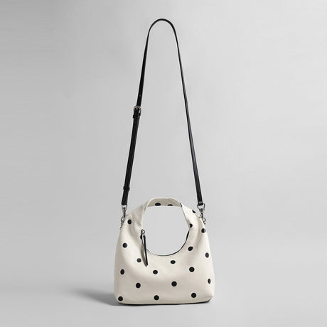 Polka Dot Leather Crescent Hobo Bag - Ivory