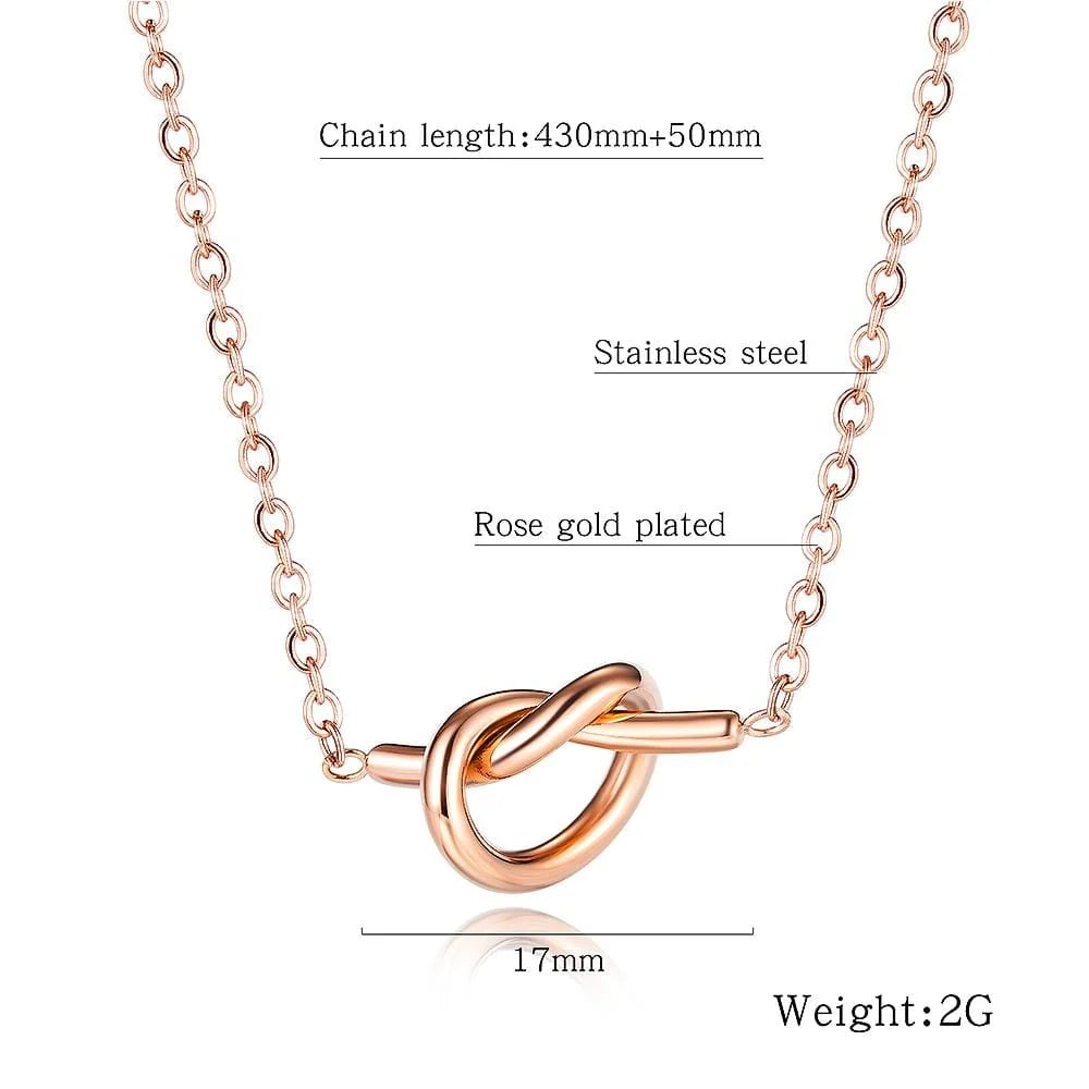 Boxed Single Knotted Tie Promise Necklace and Bangle Set in Rose Gold Plated