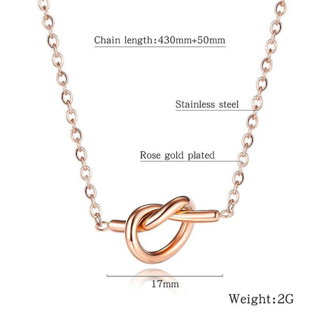 Boxed Single Knotted Tie Promise Necklace and Bangle Set in Rose Gold Plated