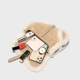Beige Shearling Saddle Shoulder Bag - Beige