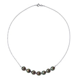 Necklaces 7 Real Cultured Tahiti Pearls Passing Through Circled 8-9 mm Alternating with Small Rings- Link "Forçat" In White Gold 375 - Longueur 42 cm