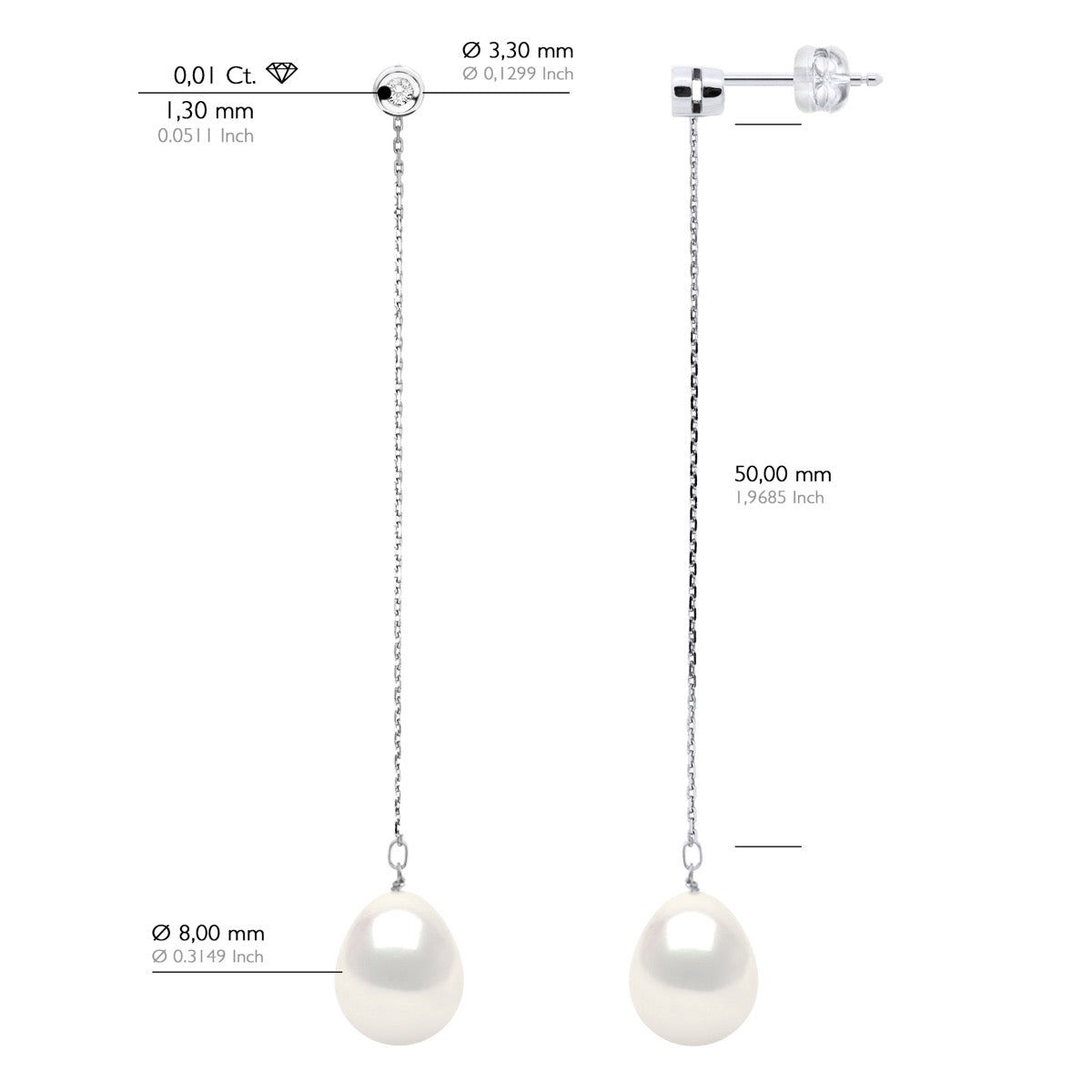 Earrings Prestige -Diamonds 0,02 Cts ( 2 X 0,01 Cts - Natural White - Longueur 18 cm