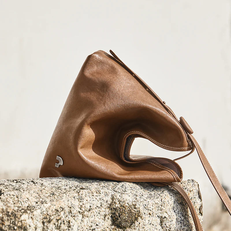 Nalandu Vintage Leather Slouchy Tote Bag - Brown
