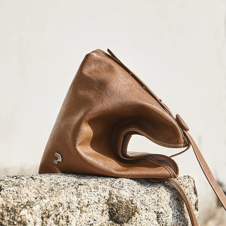 Nalandu Vintage Leather Slouchy Tote Bag - Brown