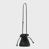 Soft Calfskin Drawstring Bucket Bag - Black