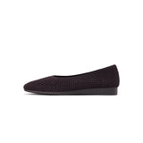 Heart Mesh Knit Square Toe Wedge Flats - Chocolate