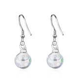 Clear Rainbow Glass Bubble White Gold Layered Drop Earrings