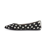 Heart Print Pointed Toe Comfortable Flats - Black