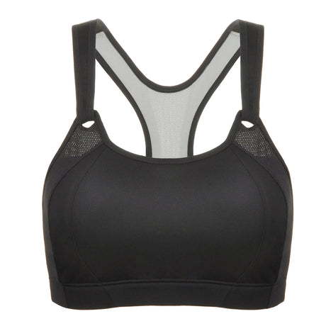 High Impact Mesh Insert Wireless Running Bra  - Black