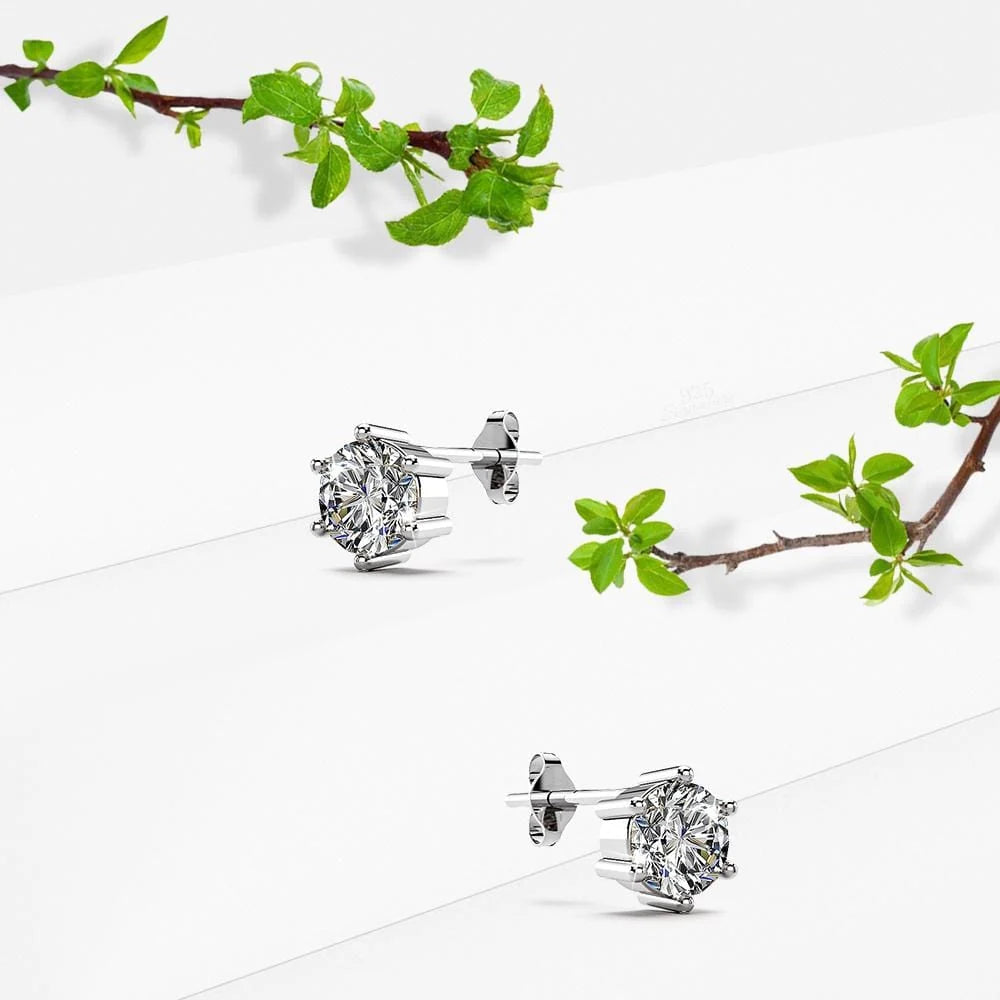 Solid 925 Sterling Silver Frozen Round Cut Stud Earrings