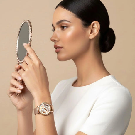 Boxed Bullion Gold Elite watch and Bracelet Set Embellished with Crystals in Rose Gold