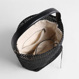 Handwoven Straw Bucket Tote - Black