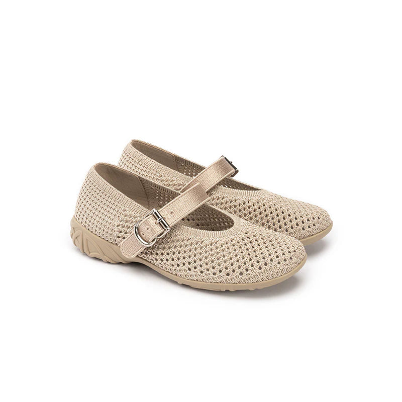 Heart Cutout Breathable Mesh Mary Jane Wedges - Sand