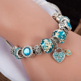 Pandora Inspired Full Set Beaded Charm Bracelet -  Silver/Blue
