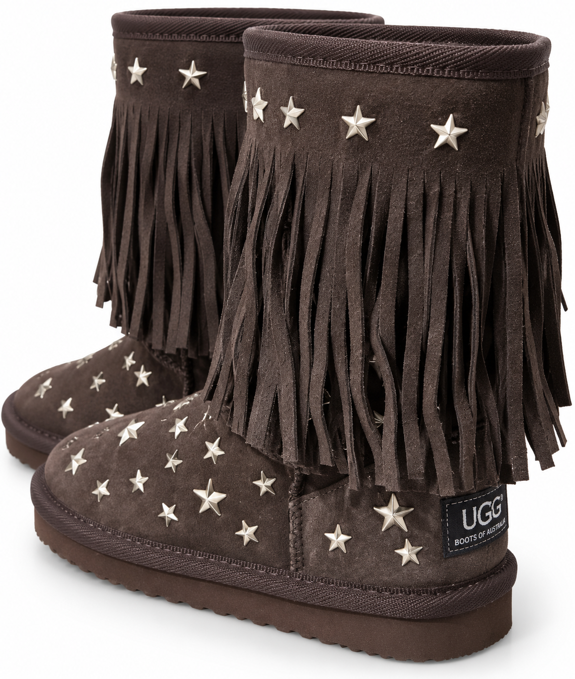 Australian Leather Ugg Classic Short Fringe Star - Chocolate - AU6