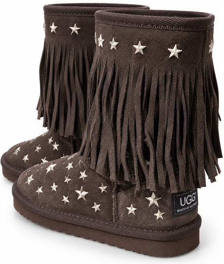 Australian Leather Ugg Classic Short Fringe Star - Chocolate - AU5
