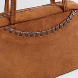 Vintage Suede Boston Bag – Hand-Stitched Dual Zipper Shoulder Bag