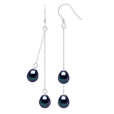 Drop Drop Earrings Freshwater Pearl Black Sterling Silver 8-9mm Hook