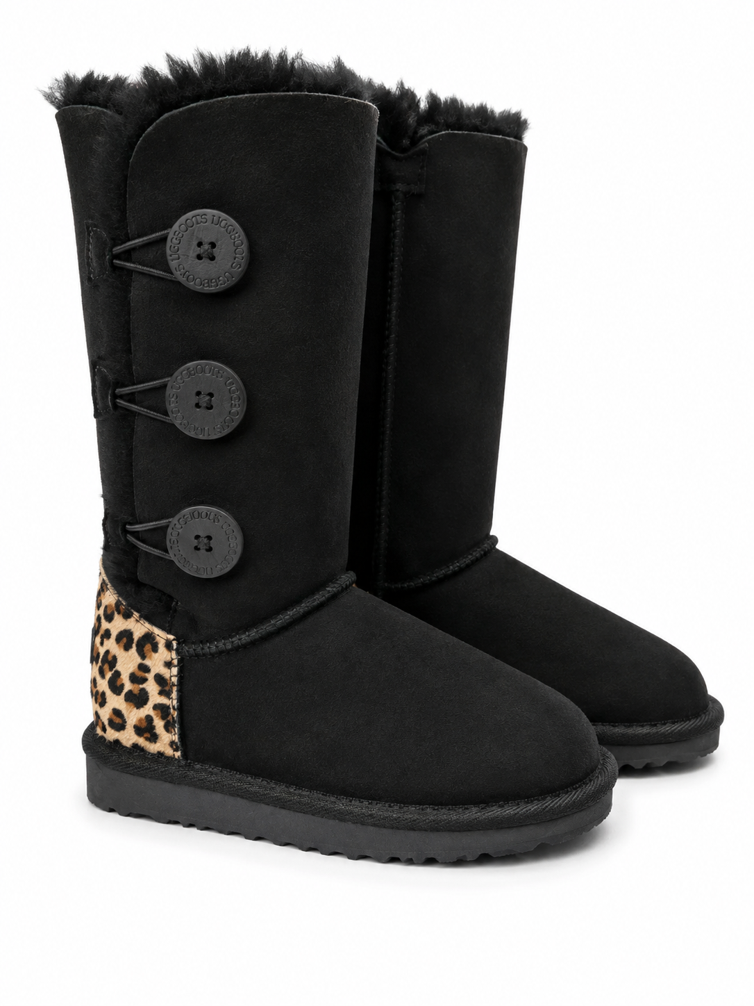 Australian Leather Ugg Leopard 3Button Long - Black - AU4