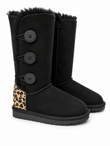 Australian Leather Ugg Leopard 3Button Long - Black - AU4