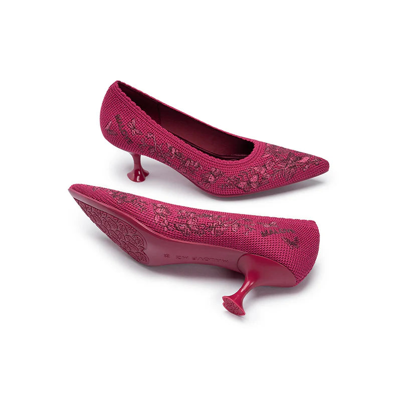 Enchanted Butterfly Pointed Toe Kitten Heels - Rose
