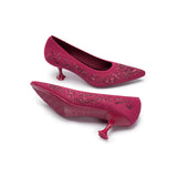 Enchanted Butterfly Pointed Toe Kitten Heels - Rose