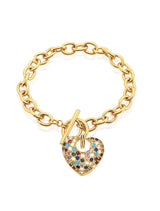 Liv Oliver 18K Gold Multi Color Puffed Heart Charm Bracelet