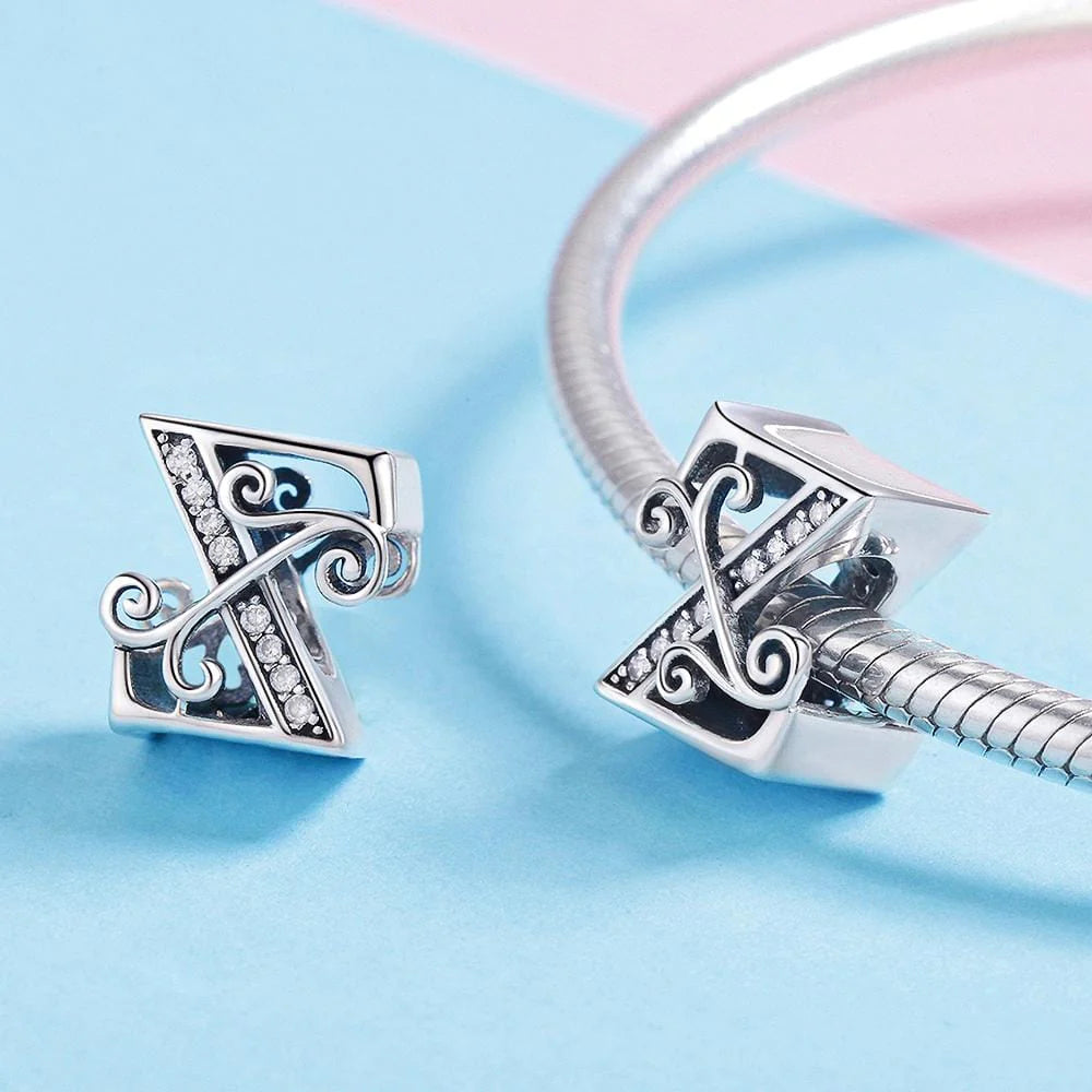 Solid 925 Sterling Silver Vintage Inspired Antique Alphabet Charm