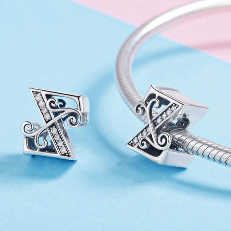 Solid 925 Sterling Silver Vintage Inspired Antique Alphabet Charm