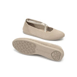 Rhinestone Cross Strap Knit Ballet Flats - Sand