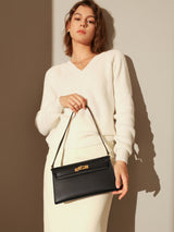 Camille Palm-Grain Calfskin Shoulder Bag - Black