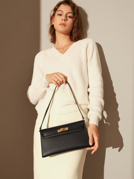 Camille Palm-Grain Calfskin Shoulder Bag - Black