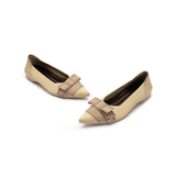 Vintage Bow Pointed Toe Flats - Beige