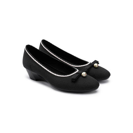 Shallow Wedge Pearl Bow Work Shoes - Black