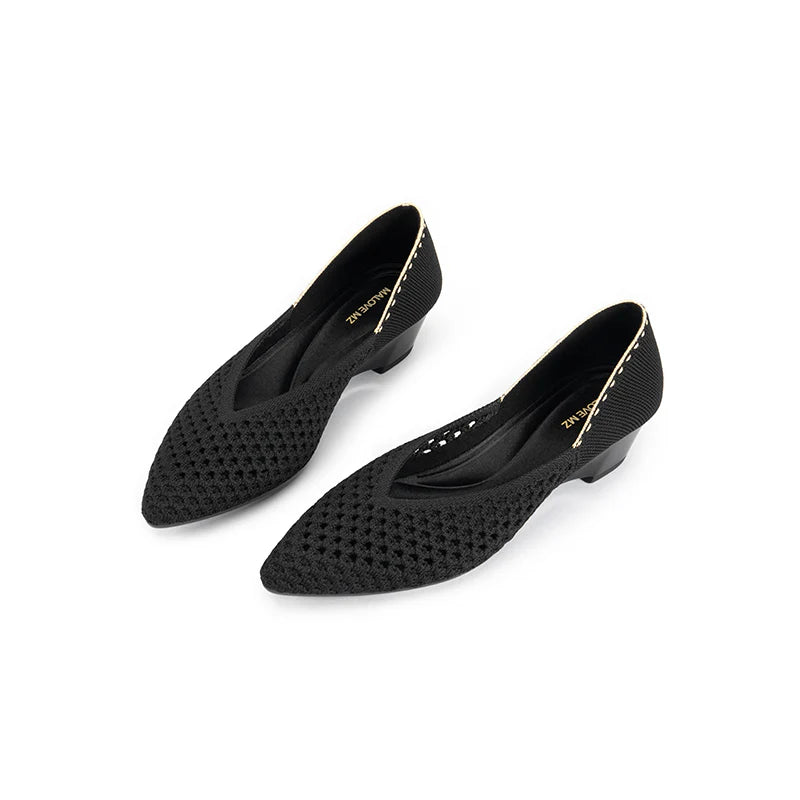 Open Weave Pointed Toe Wedge Work Shoes - Black