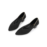 Open Weave Pointed Toe Wedge Work Shoes - Black