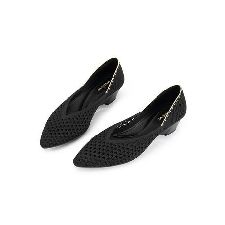 Open Weave Pointed Toe Wedge Work Shoes - Black